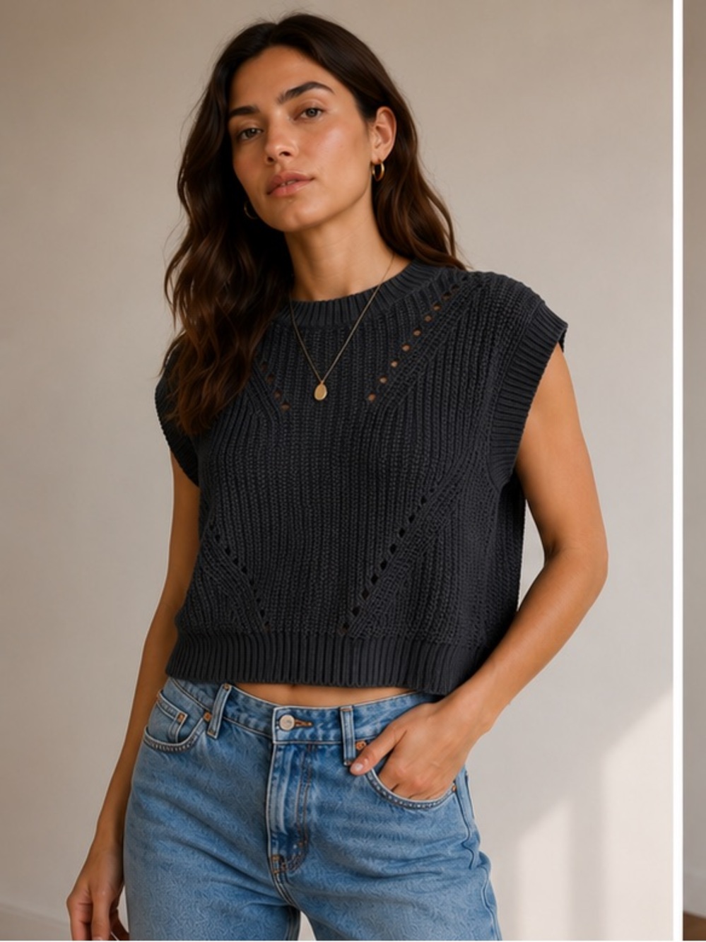 Marine Layer Ramona Cotton Sweater Vest Charcoal Gray size M